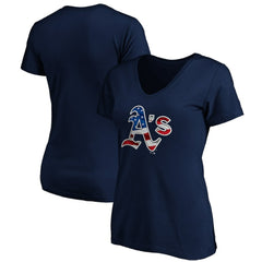 Athletics Logo Women's Banner Wave V-Neck T-Shirt Navy