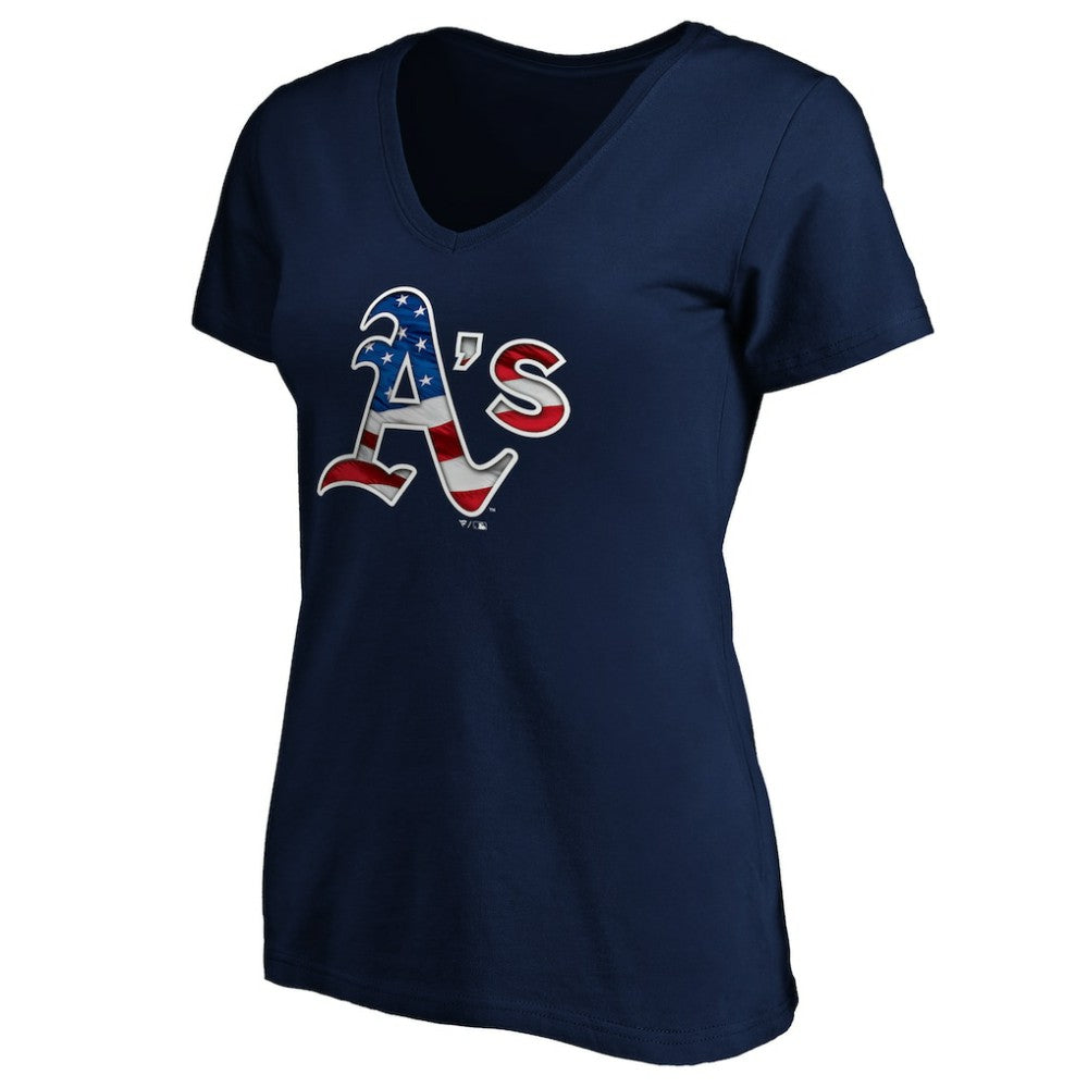 Athletics Logo Women's Banner Wave V-Neck T-Shirt Navy
