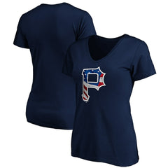 Pittsburgh Pirates Logo Women's Banner Wave V-Neck T-Shirt Navy