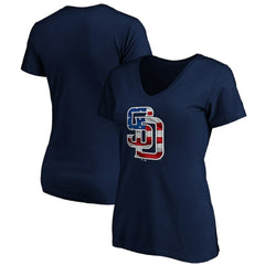 San Diego Padres Logo Women's Banner Wave V-Neck T-Shirt Navy
