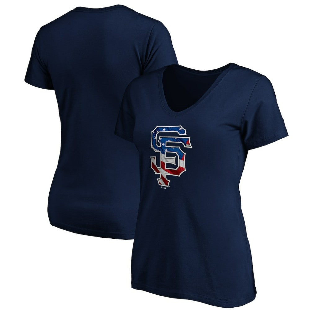 San Francisco Giants Logo Women's Banner Wave V-Neck T-Shirt Navy