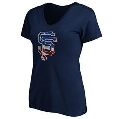 San Francisco Giants Logo Women's Banner Wave V-Neck T-Shirt Navy