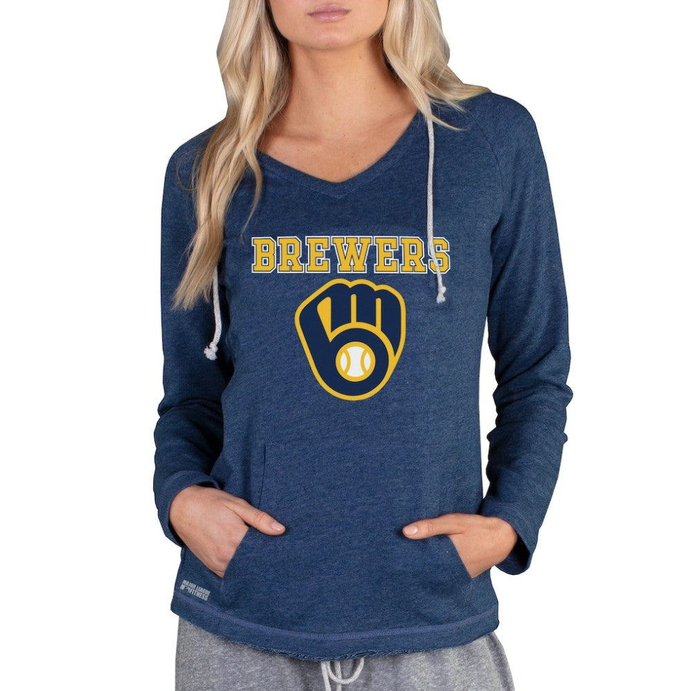 Milwaukee Brewers Concepts Sport Women's Mainstream Terry Long Sleeve Hoodie Top Navy