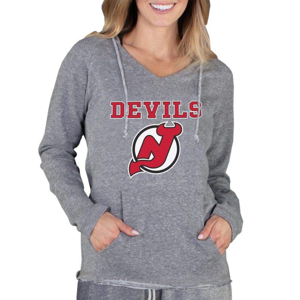 New Jersey Devils Concepts Sport Women's Mainstream Terry Tri-Blend Long Sleeve Hooded Top Gray