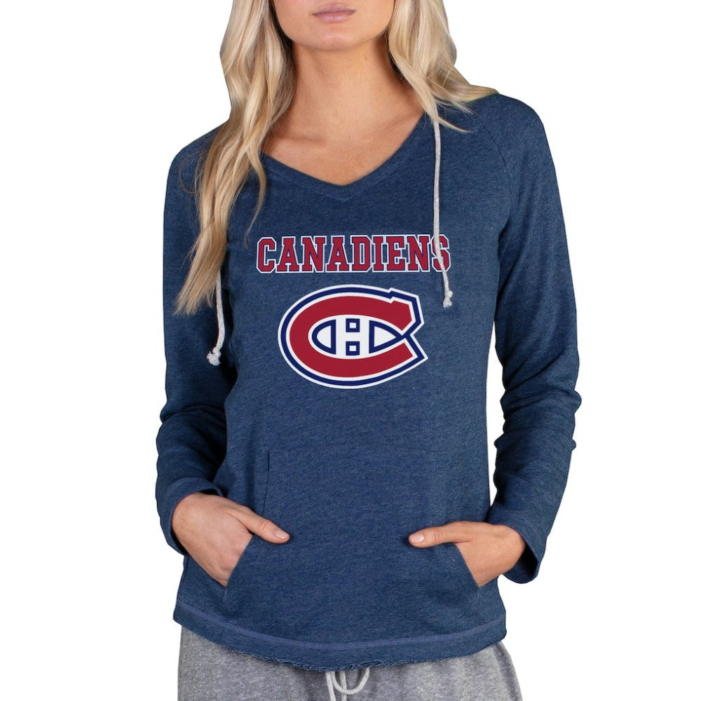 Montreal Canadiens Concepts Sport Women's Mainstream Terry Tri-Blend Long Sleeve Hooded Top Navy