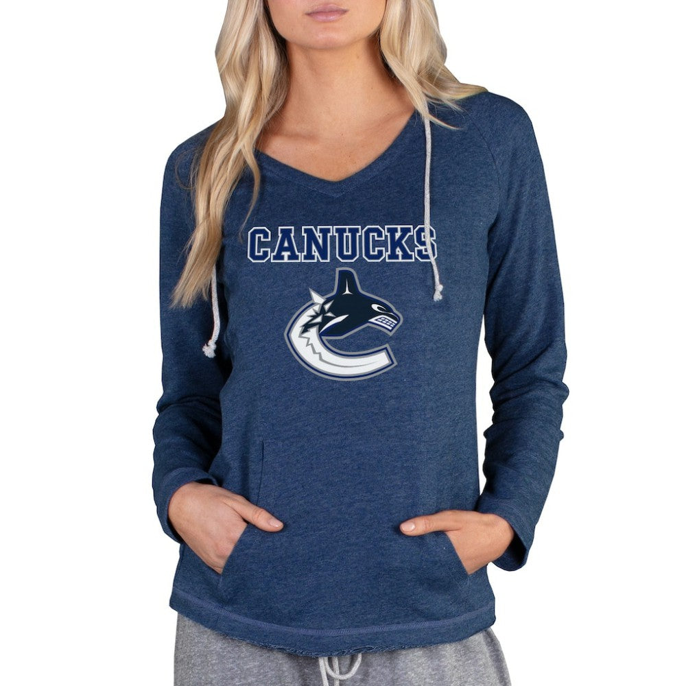 Vancouver Canucks Concepts Sport Women's Mainstream Terry Tri-Blend Long Sleeve Hooded Top Navy