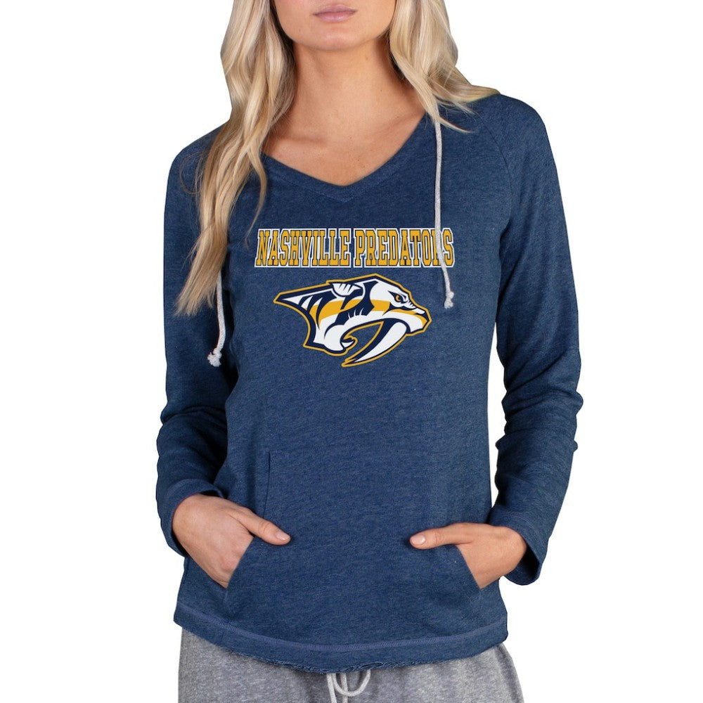 Nashville Predators Concepts Sport Women's Mainstream Terry Tri-Blend Long Sleeve Hooded Top Navy