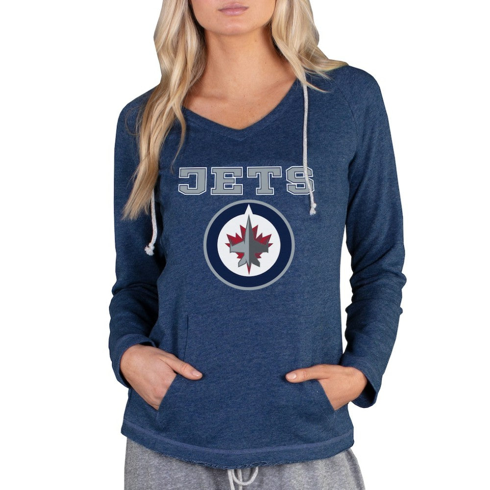 Winnipeg Jets Concepts Sport Women's Mainstream Terry Tri-Blend Long Sleeve Hooded Top Navy