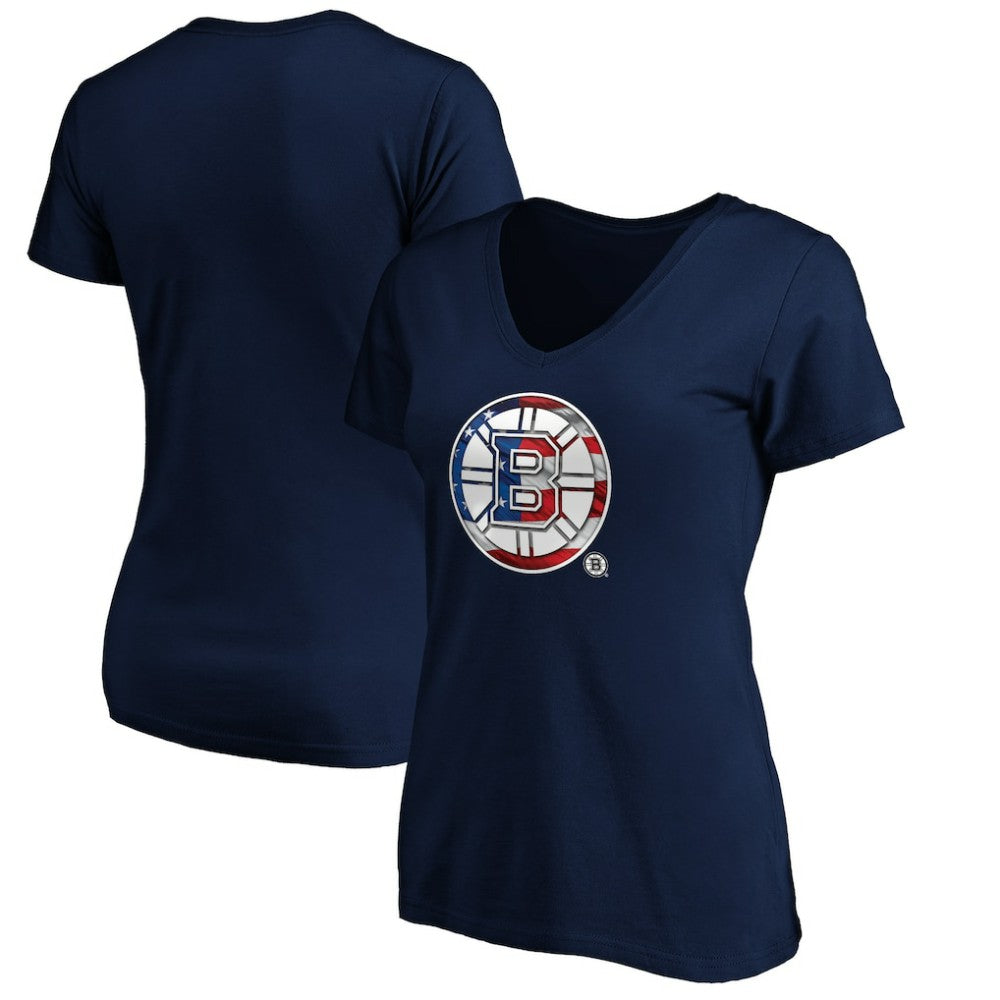 Boston Bruins Women's Banner Wave Logo V-Neck T-Shirt T-Shirt Navy
