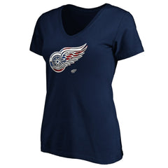 Detroit Red Wings Women's Banner Wave Logo V-Neck T-Shirt T-Shirt Navy