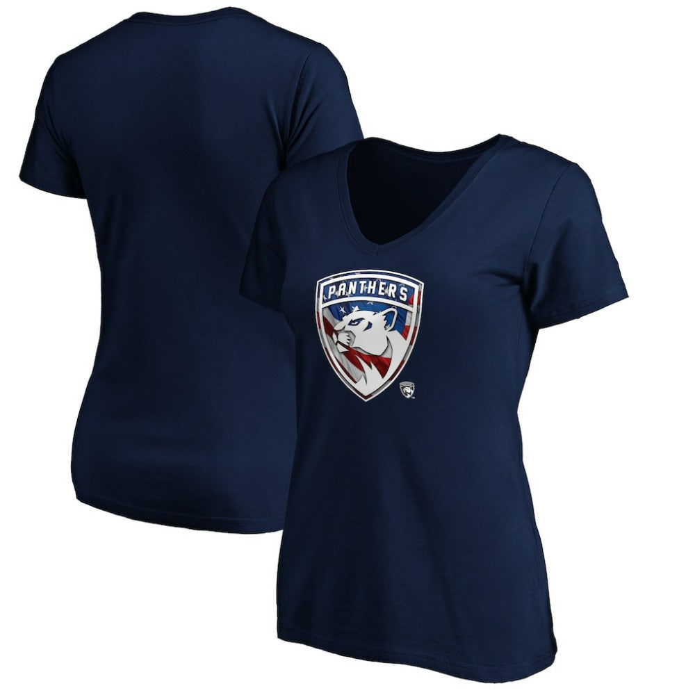 Florida Panthers Women's Banner Wave Logo V-Neck T-Shirt T-Shirt Navy