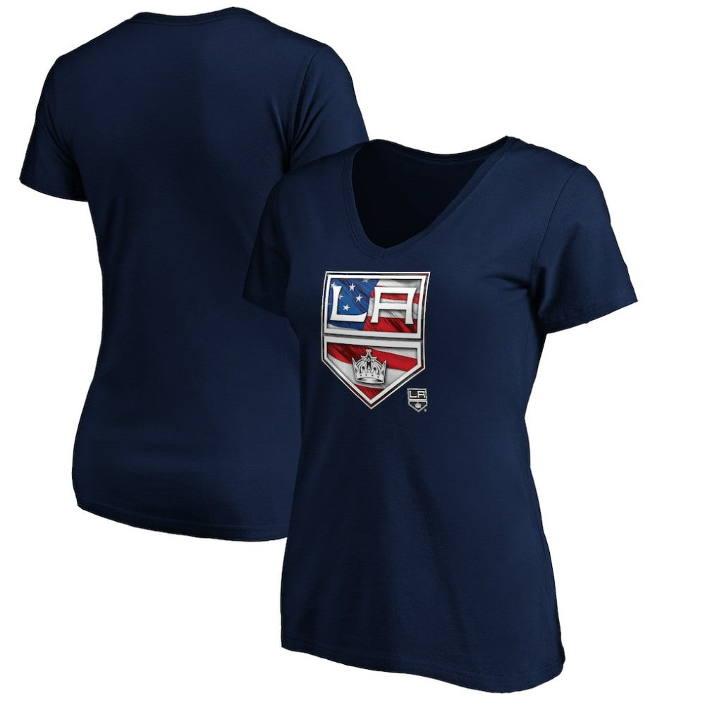 Los Angeles Kings Women's Banner Wave Logo V-Neck T-Shirt T-Shirt Navy