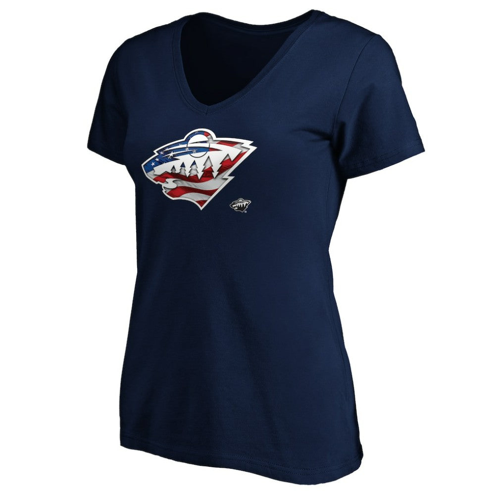 Minnesota Wild Women's Banner Wave Logo V-Neck T-Shirt T-Shirt Navy