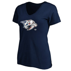 Nashville Predators Women's Banner Wave Logo V-Neck T-Shirt T-Shirt Navy