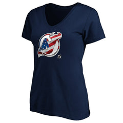 New Jersey Devils Women's Banner Wave Logo V-Neck T-Shirt T-Shirt Navy