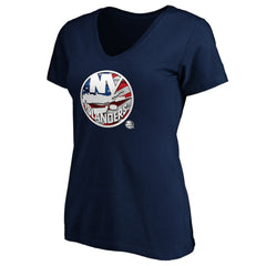 New York Islanders Women's Banner Wave Logo V-Neck T-Shirt T-Shirt Navy