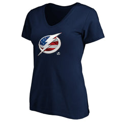 Tampa Bay Lightning Women's Banner Wave Logo V-Neck T-Shirt T-Shirt Navy