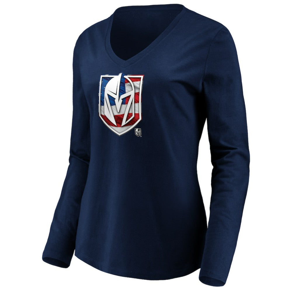 Vegas Golden Knights women's Banner Wave Logo Long Sleeve V-Neck T-Shirt Navy