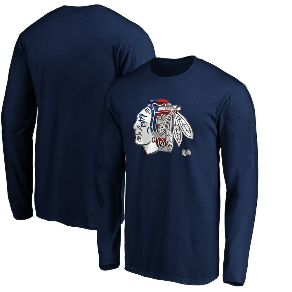 Chicago Blackhawks Banner Wave Logo Long Sleeve T-Shirt Navy