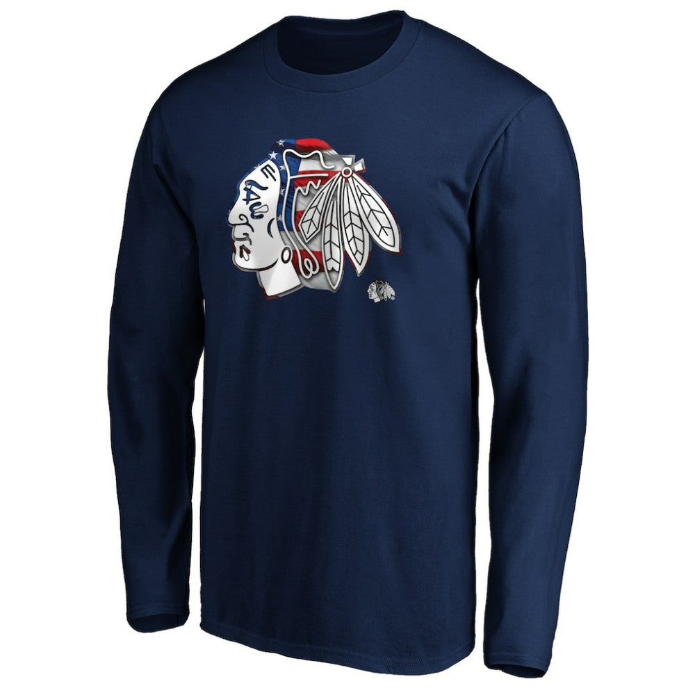 Chicago Blackhawks Banner Wave Logo Long Sleeve T-Shirt Navy