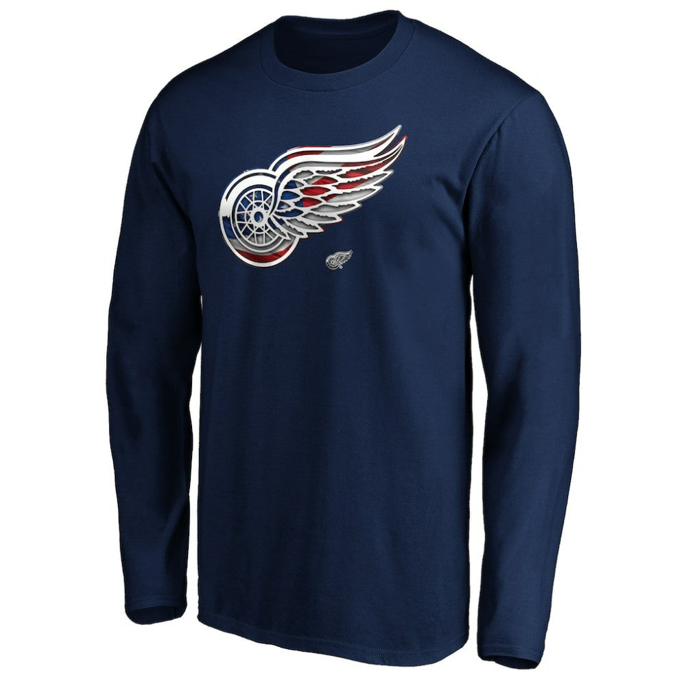 Detroit Red Wings Banner Wave Logo Long Sleeve T-Shirt Navy