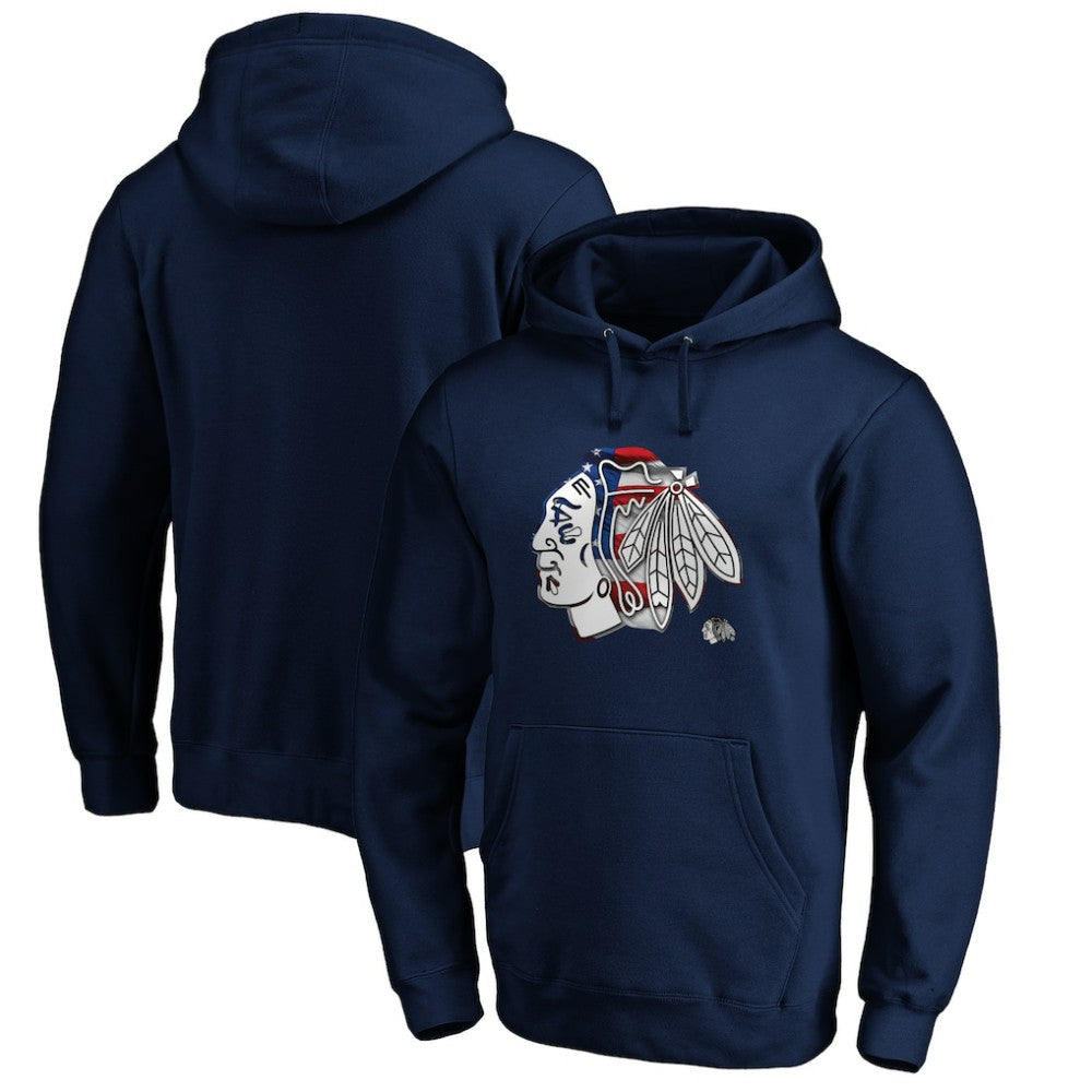 Chicago Blackhawks Banner Wave Logo Pullover Hoodie Navy