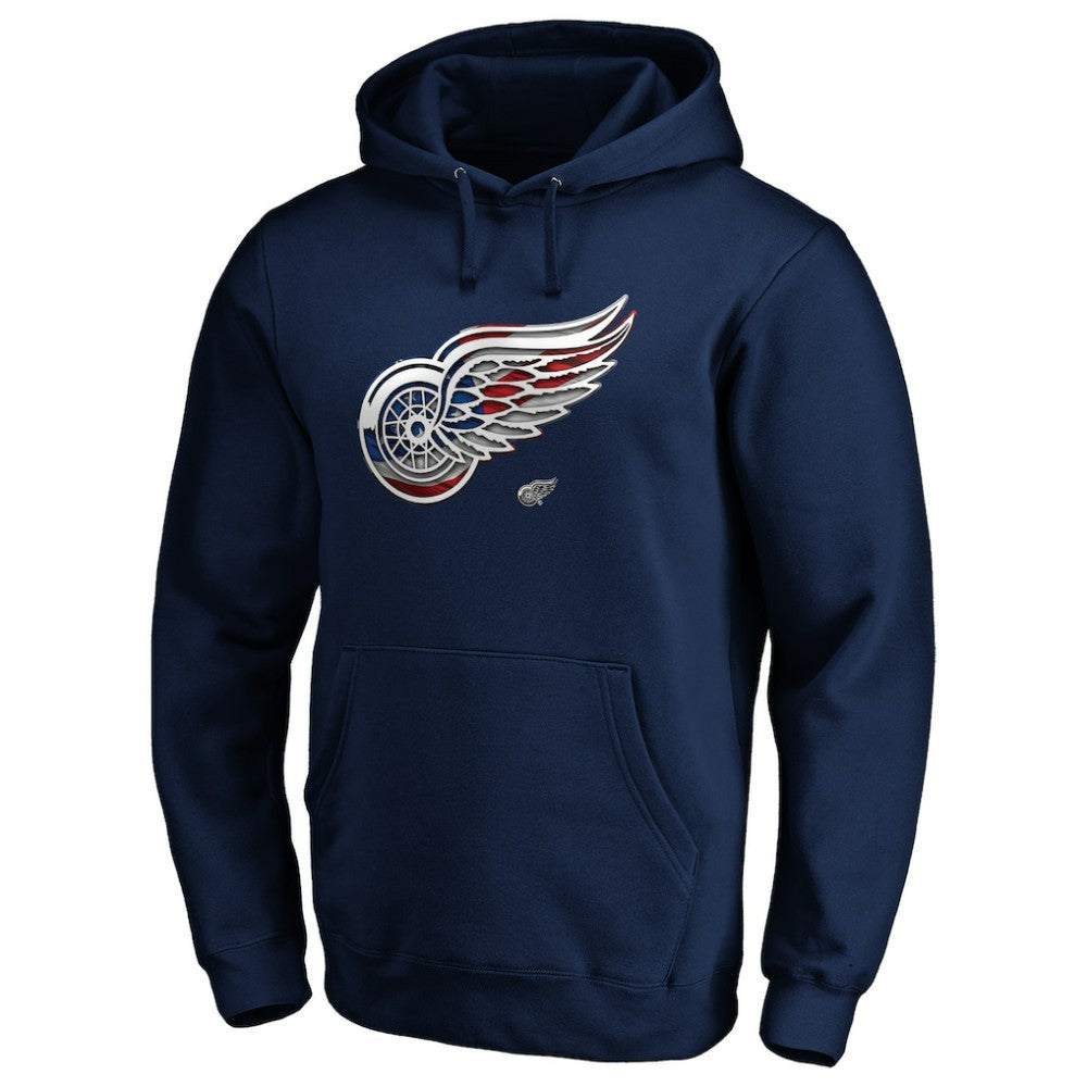 Detroit Red Wings Banner Wave Logo Pullover Hoodie Navy