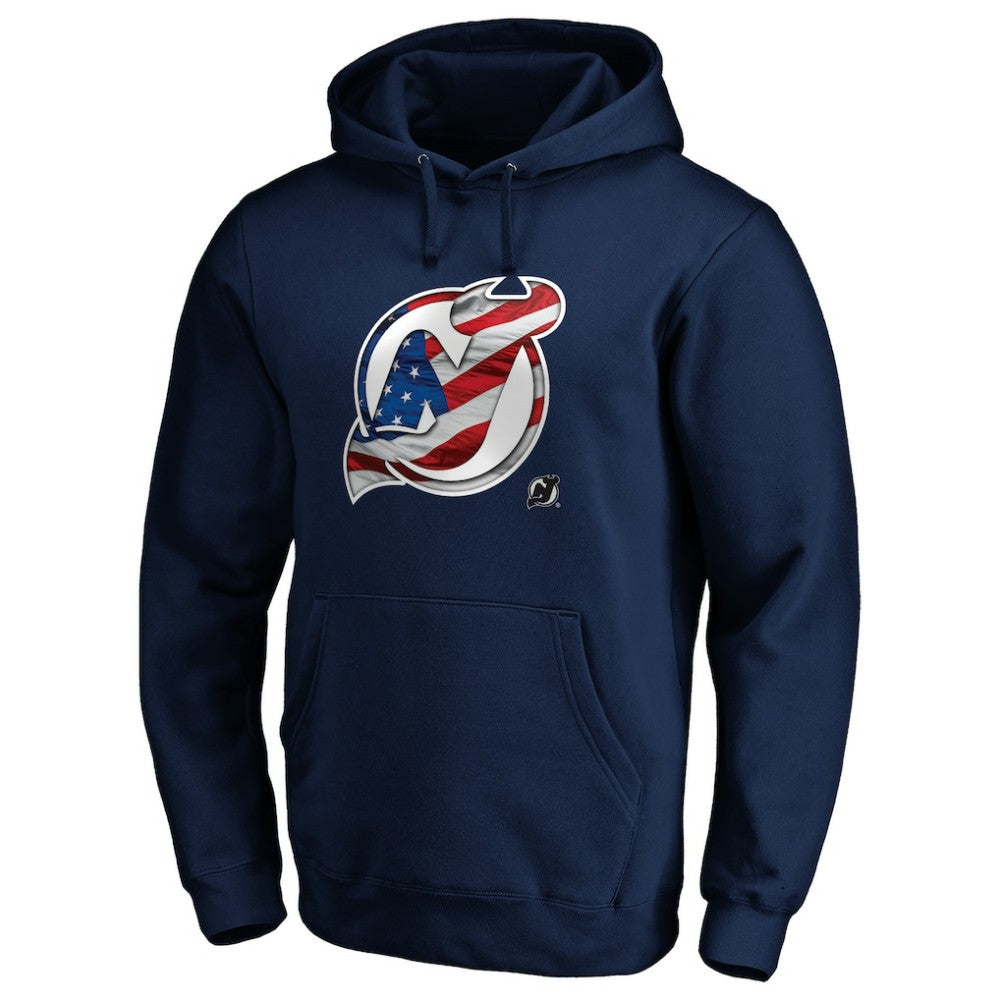 New Jersey Devils Banner Wave Logo Pullover Hoodie Navy