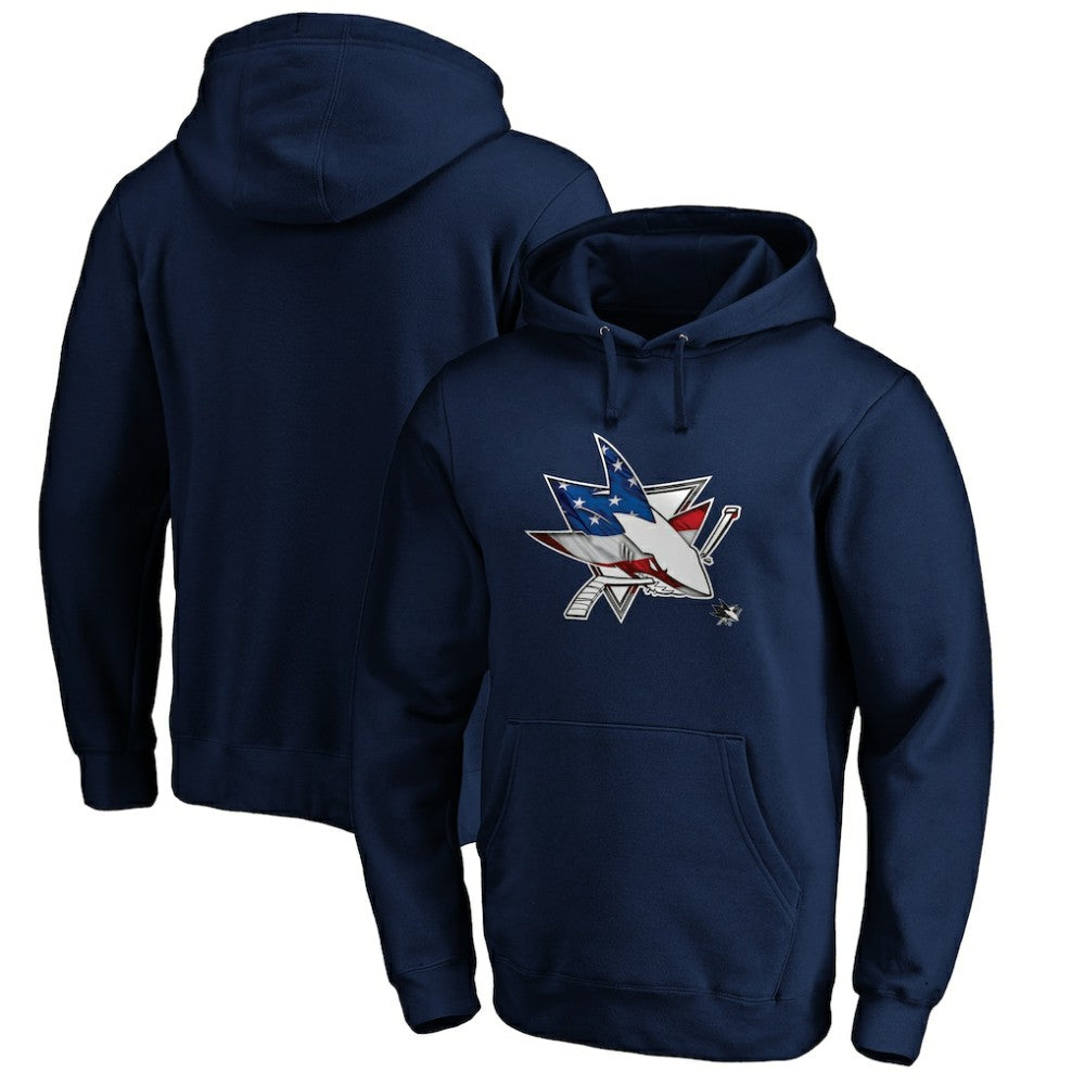 San Jose Sharks Banner Wave Logo Pullover Hoodie Navy