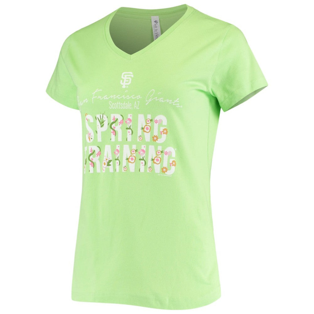 San Francisco Giants Soft as a Grape Women's Script Floral V-Neck T-Shirt Green