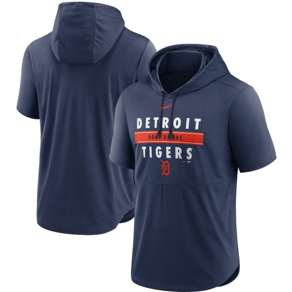Detroit Tigers Home Team Short Sleeve Hoodie Top Navy | Nike