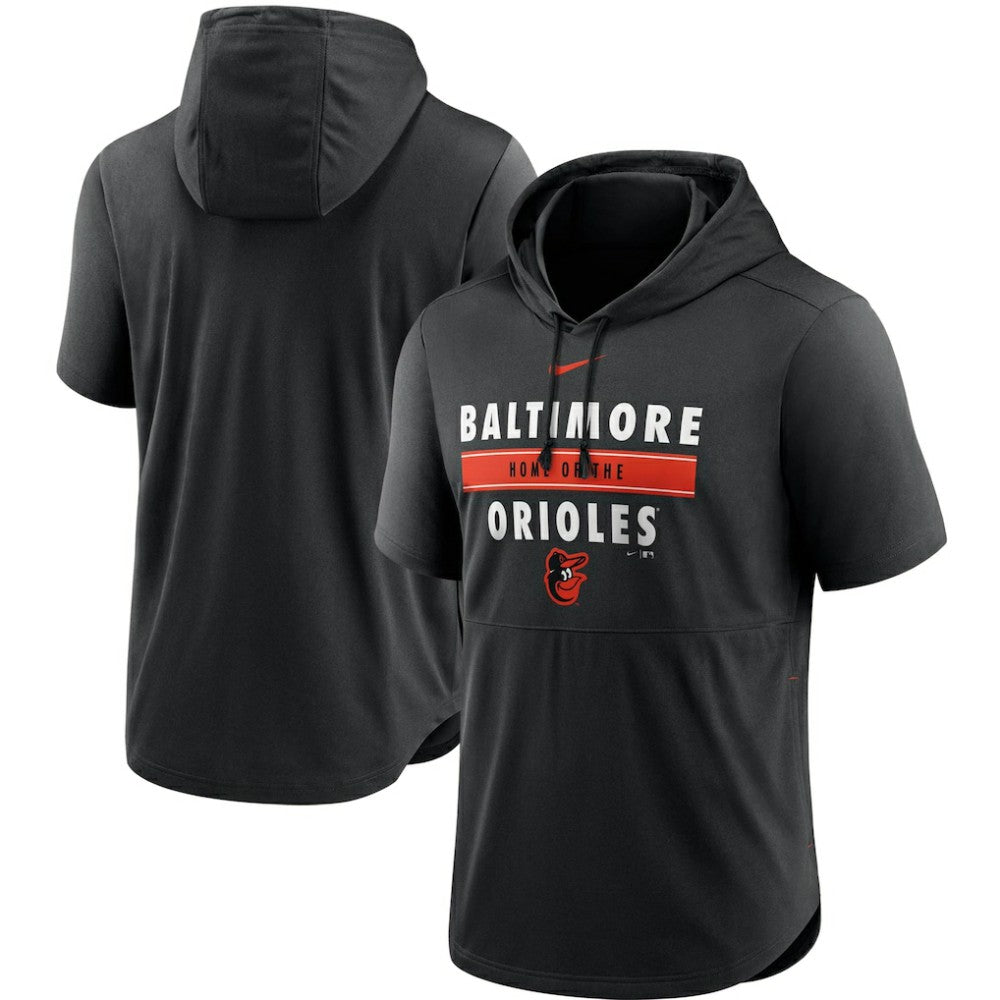 Baltimore Orioles Home Team Short Sleeve Performance Hoodie Top Black | Nike