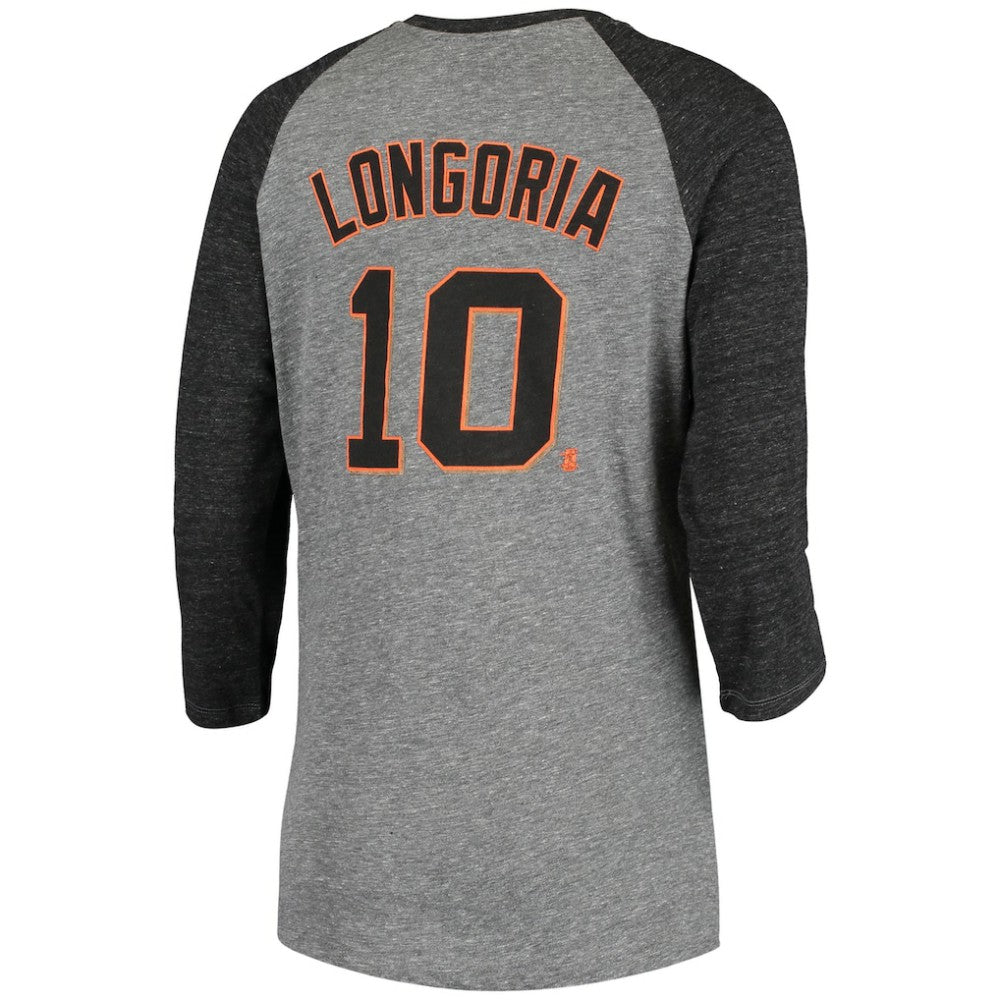 Evan Longoria San Francisco Giants 5th & Ocean by Women's Script Name & Number Raglan Tri-Blend 3/4-Sleeve T-Shirt Gray | New Era