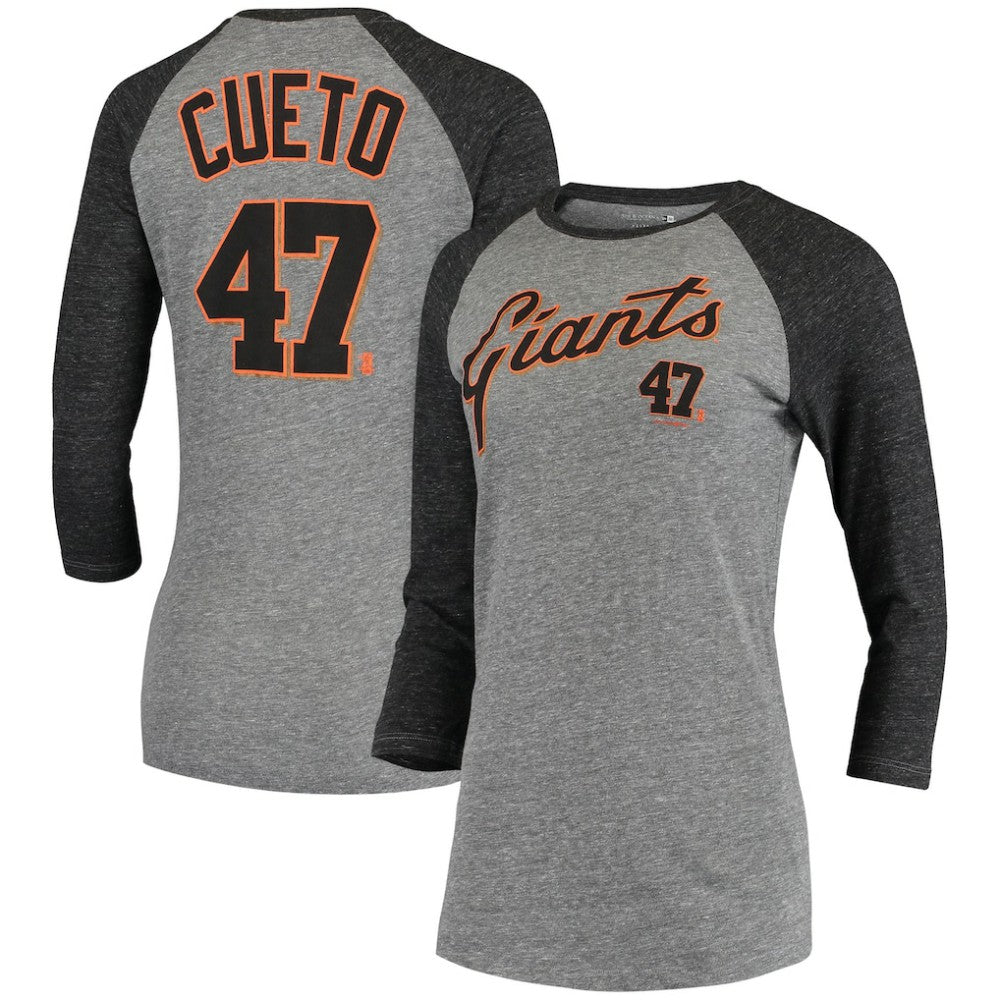 Johnny Cueto San Francisco Giants 5th & Ocean by Women's Script Name & Number Raglan Tri-Blend 3/4-Sleeve T-Shirt Gray | New Era