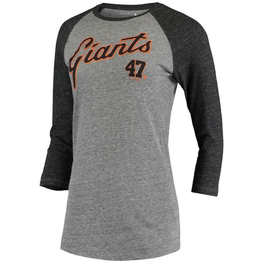 Johnny Cueto San Francisco Giants 5th & Ocean by Women's Script Name & Number Raglan Tri-Blend 3/4-Sleeve T-Shirt Gray | New Era