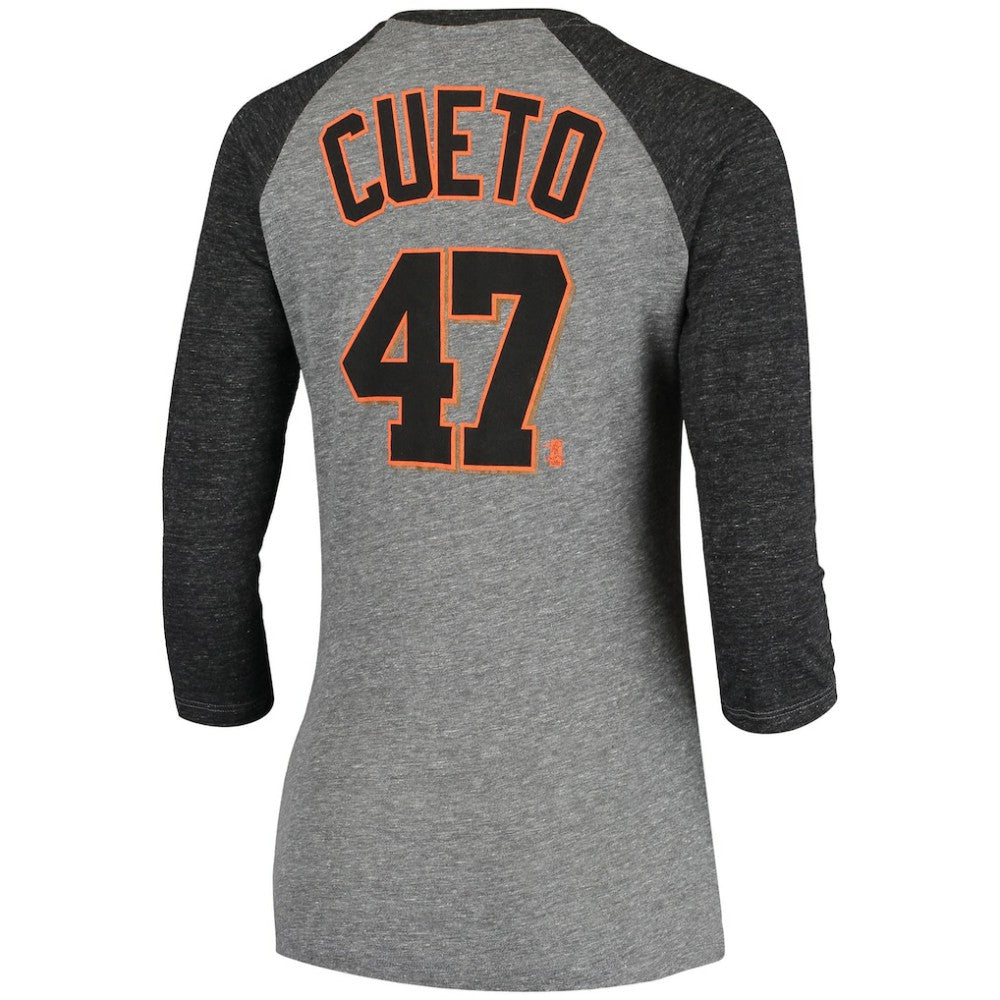 Johnny Cueto San Francisco Giants 5th & Ocean by Women's Script Name & Number Raglan Tri-Blend 3/4-Sleeve T-Shirt Gray | New Era