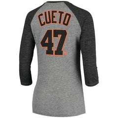 Johnny Cueto San Francisco Giants 5th & Ocean by Women's Script Name & Number Raglan Tri-Blend 3/4-Sleeve T-Shirt Gray | New Era