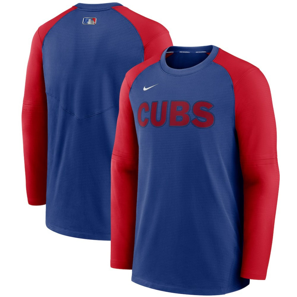 Chicago Cubs Authentic Collection Pregame Performance Raglan Pullover Sweatshirt Royal/Red | Nike