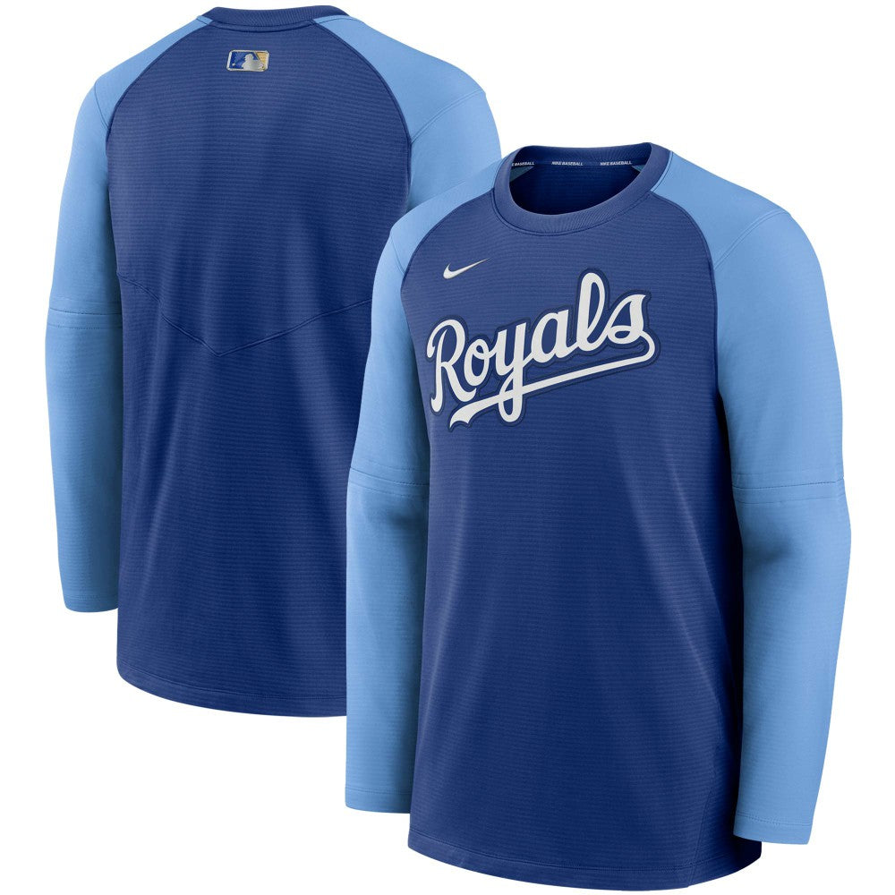 Kansas City Royals Authentic Collection Pregame Performance Raglan Pullover Sweatshirt Royal/Light Blue | Nike