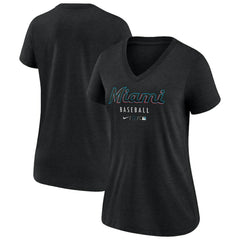 Miami Marlins Women's Authentic Collection Tri-Blend V-Neck T-Shirt Heather Black | Nike
