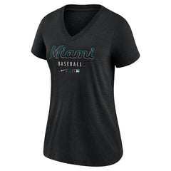 Miami Marlins Women's Authentic Collection Tri-Blend V-Neck T-Shirt Heather Black | Nike