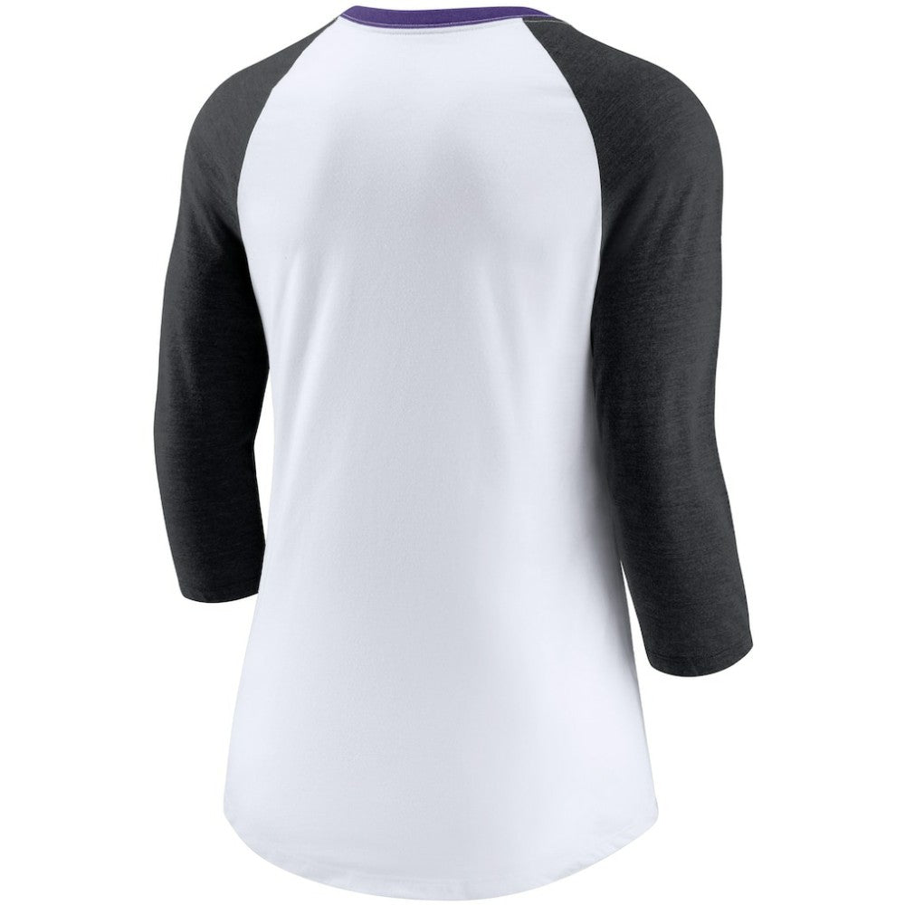 Colorado Rockies Women's Color Split Tri-Blend 3/4-Sleeve Raglan T-Shirt White/Heathered Black | Nike