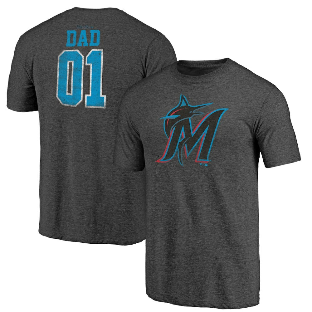 Miami Marlins Father's Day Greatest Dad Tri-Blend T-Shirt Black