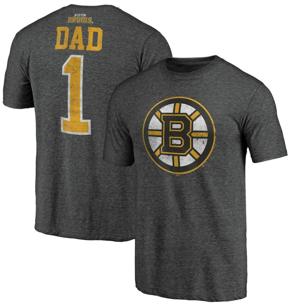 Boston Bruins Greatest Dad Tri-Blend T-Shirt Charcoal