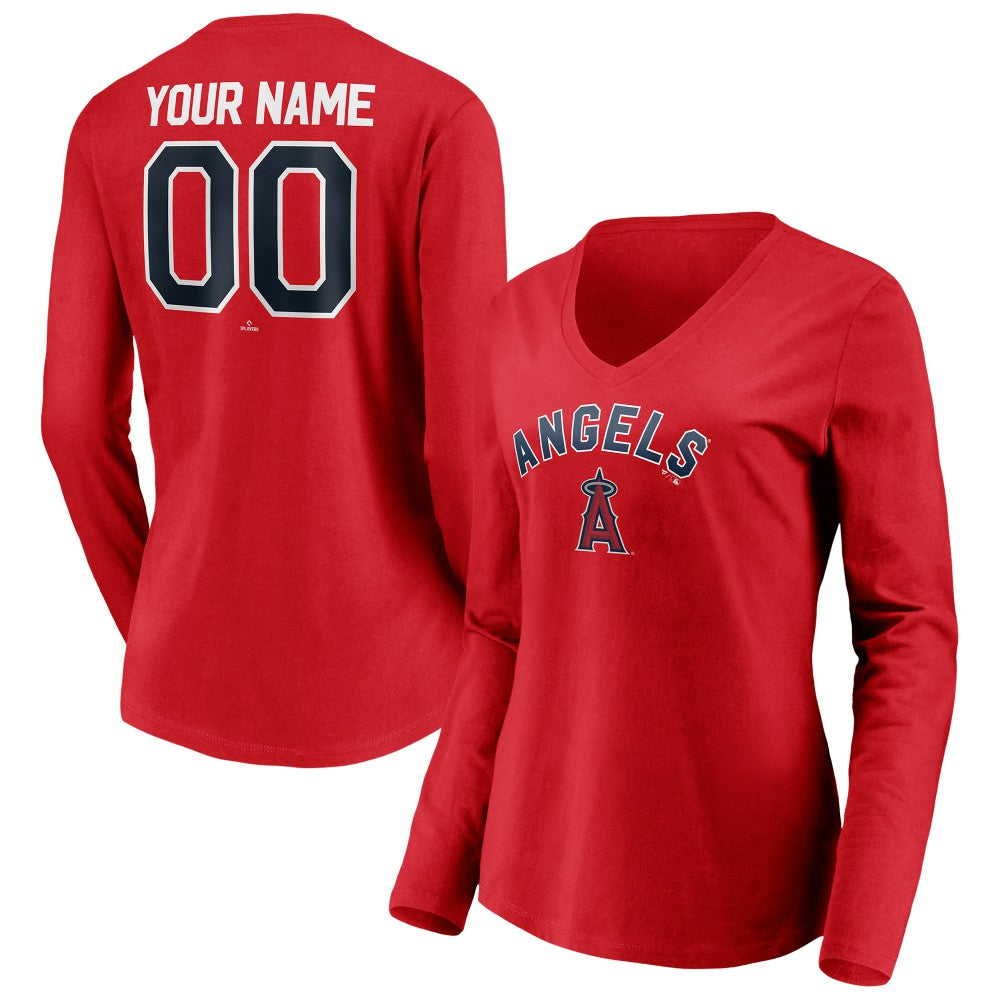 Los Angeles Angels Women's Personalized Winning Streak Name & Number Long Sleeve V-Neck T-Shirt Red