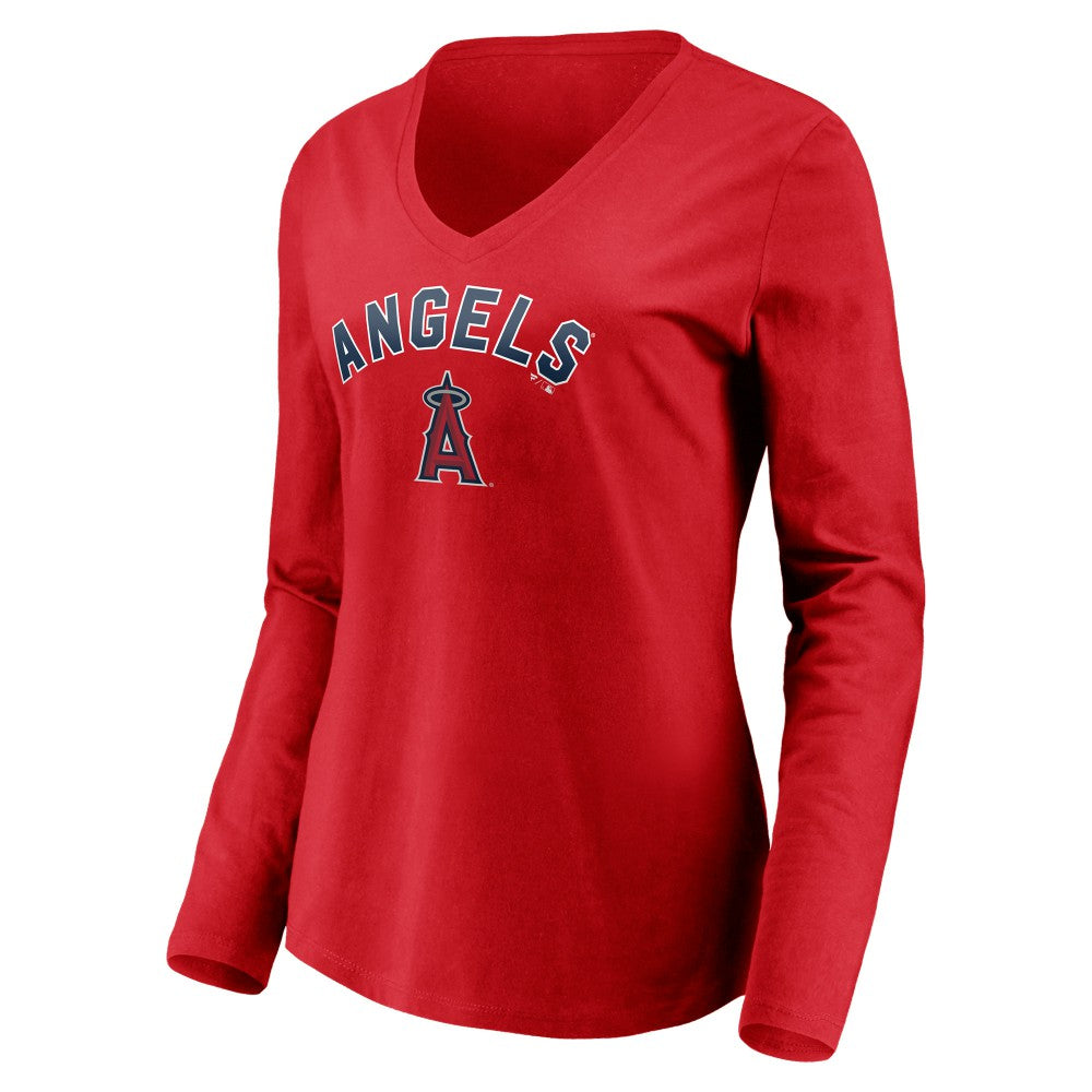 Los Angeles Angels Women's Personalized Winning Streak Name & Number Long Sleeve V-Neck T-Shirt Red