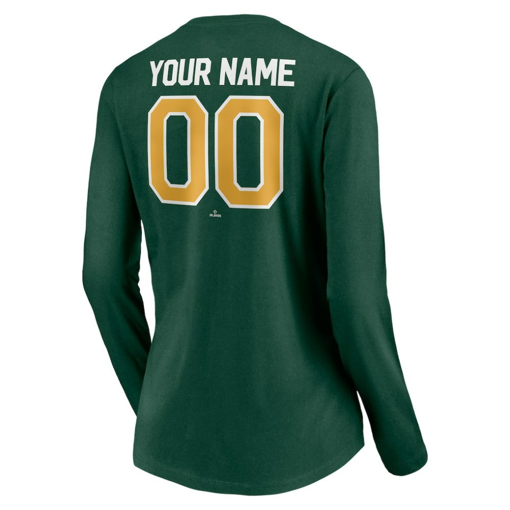 Athletics Women's Personalized Winning Streak Name & Number Long Sleeve V-Neck T-Shirt Green