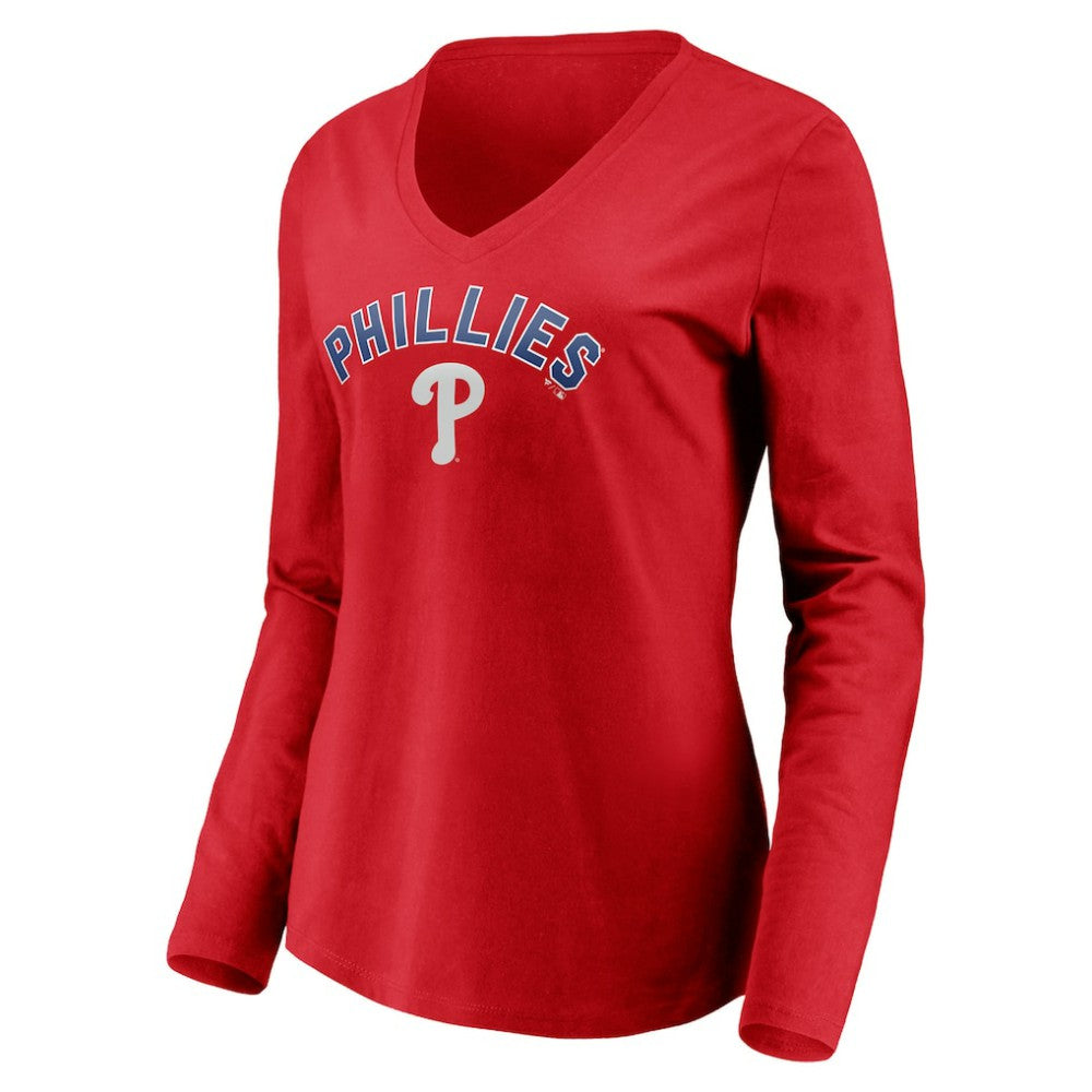 Philadelphia Phillies Women's Personalized Winning Streak Name & Number Long Sleeve V-Neck T-Shirt Red