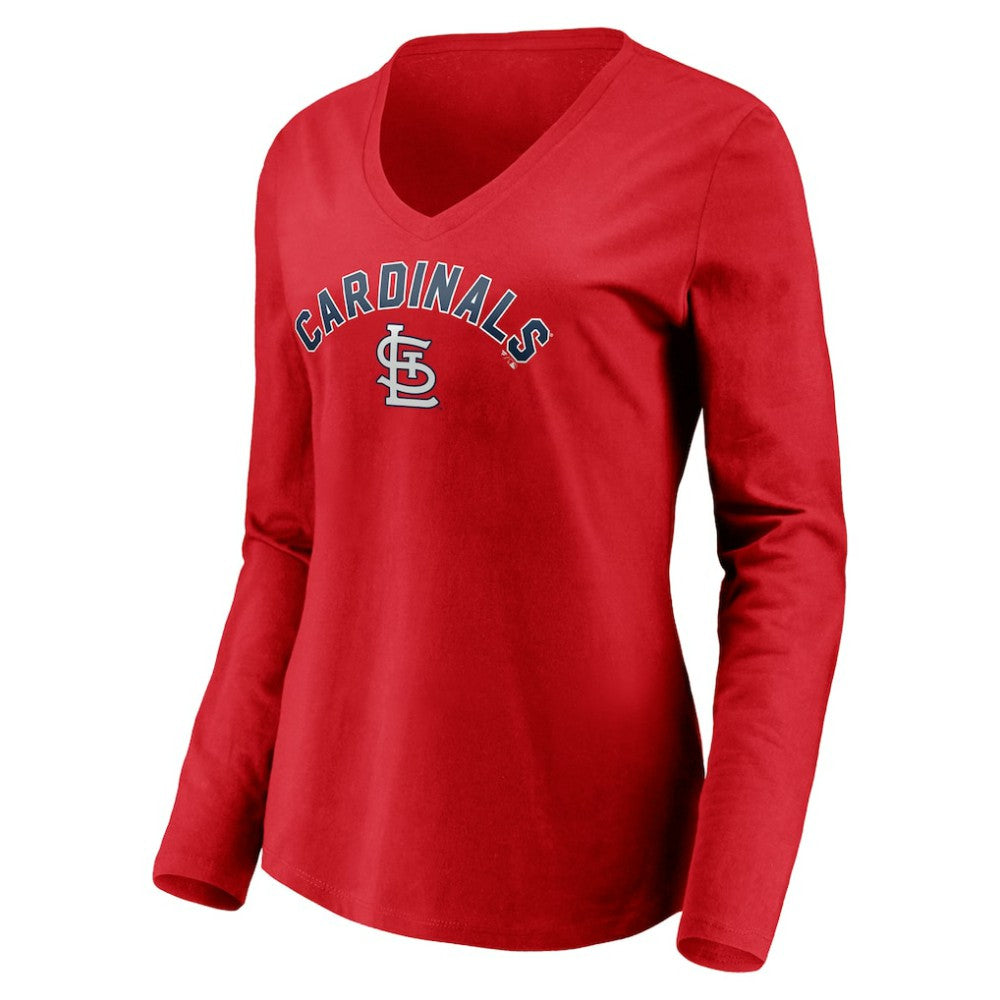 St. Louis Cardinals Women's Personalized Winning Streak Name & Number Long Sleeve V-Neck T-Shirt Red