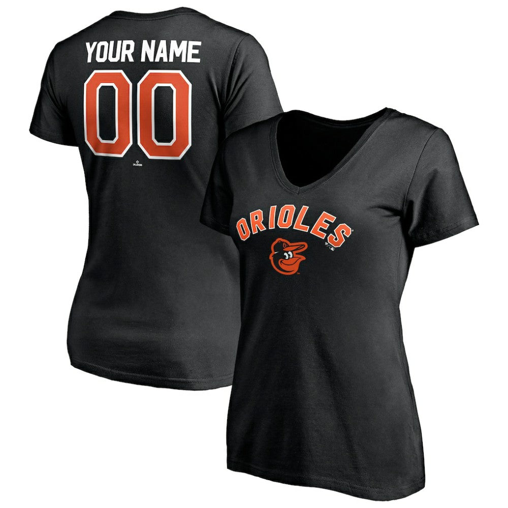 Baltimore Orioles Women's Personalized Winning Streak Name & Number V-Neck T-Shirt Black